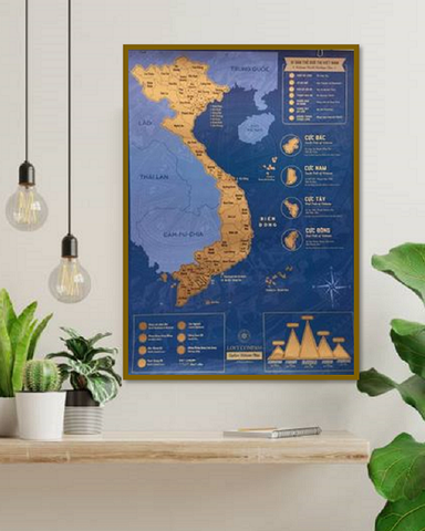 Bản Đồ Cào Việt Nam Phiên Bản XANH HOÀNG KIM – Vietnam Scratch Map ROYAL BLUE Edition